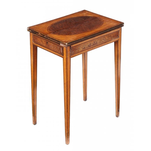 963 - A GEORGE III SATINWOOD, PURPLEWOOD AND BURR YEW WOOD DOUBLE CONCERTINA ACTION PATIENCE TABLE,  C1770... 