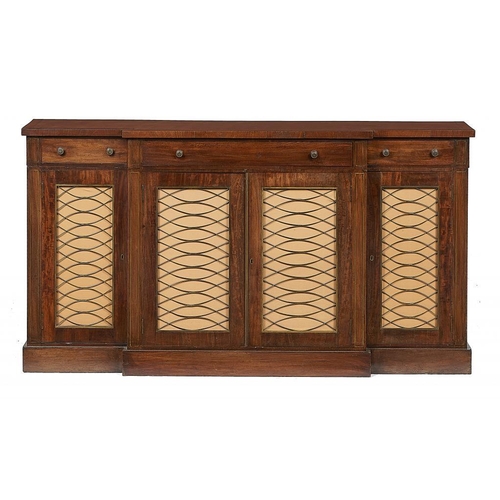 978 - A WILLIAM IV MAHOGANY AND BRASS LINE INLAID BREAKFRONT CHIFFONNIER, C1830  fitted with drawers above... 