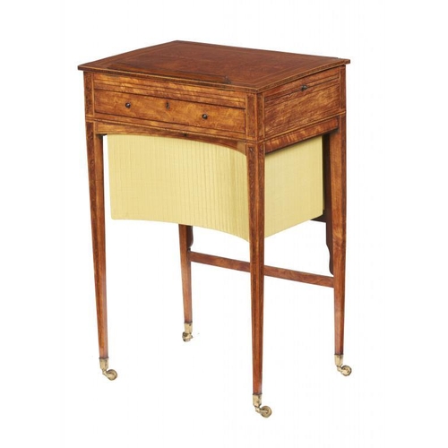 979 - A GEORGE III BURR YEW AND SATINWOOD WORK TABLE, C1790 incorporating a cheval screen with adjustable ... 