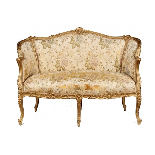 993 - A FRENCH GILTWOOD CANAPE IN LOUIS XV STYLE, LATE 19TH C  94cm h, 135cm l