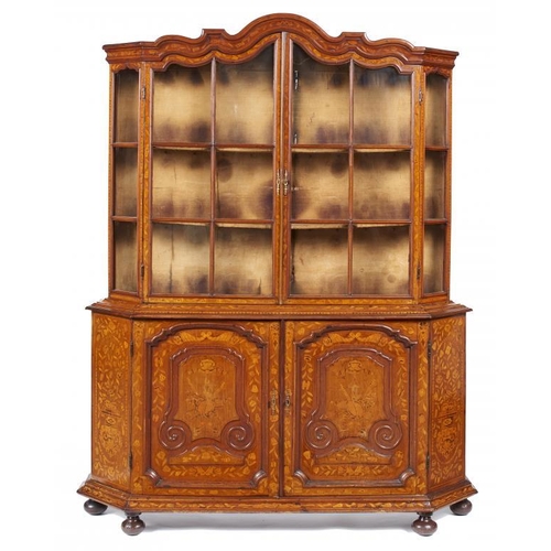 999 - A DUTCH  WALNUT AND MARQUETRY  CABINET, 18TH  C  decorated throughout with trailing flowers and foli... 