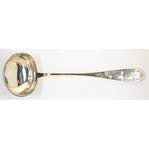 100 - A GERMAN SILVER SOUP LADLE, 33 CM L, MARKED 800 SPILLE, C1900, 5OZS 10DWTS