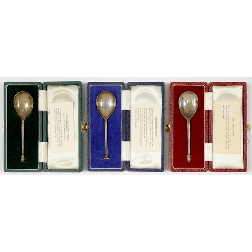 107 - THREE ELIZABETH II SILVER SEAL TOP SPOONS, LONDON 1975 AND 1976, CASED, 2OZS 18DWTS