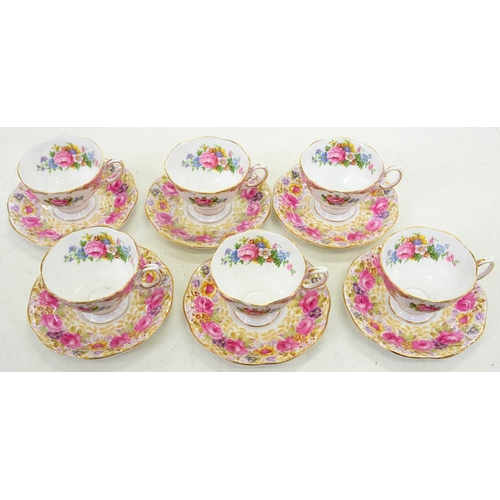 136 - SIX ROYAL ALBERT LADY CARLYLE PATTERN CUPS AND SIX SAUCERS, SAUCERS MARKED SERENA�