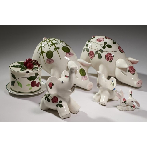 184 - FIVE BOVEY POTTERY CO ANIMALS FOR PLICHTA, C1946-56, including an elephant jar and cover 22cm l, pri... 