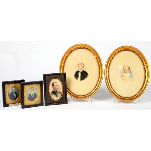 255 - ENGLISH SCHOOL, 19TH C - PORTRAIT MINIATURE OF TWO YOUNG MEN, PROBABLY BROTHERS, IVORY, OVAL, 5.5 X ... 