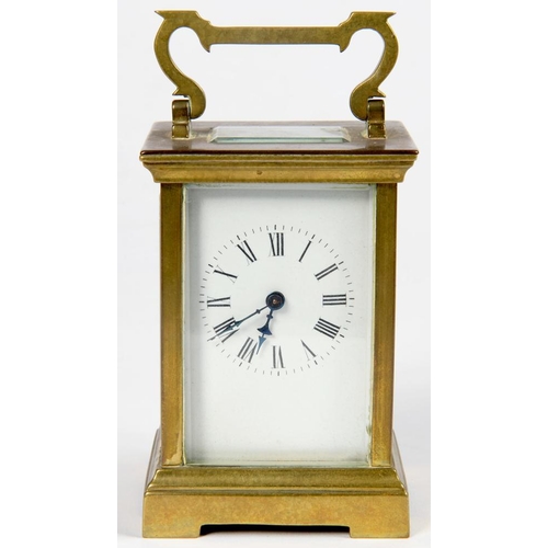 265 - A FRENCH BRASS CARRIAGE TIMEPIECE, 11.5CM H EXCLUDING HANDLE, EARLY 20TH C