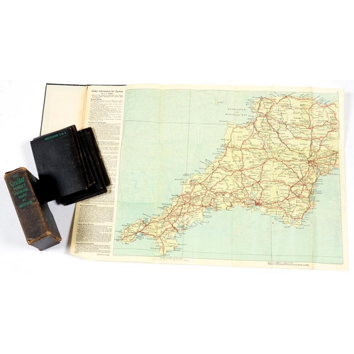 277 - A SET OF SIX FOLDING CYCLIST'S MAPS, SCALE 8 MILES:1 INCH, DOUBLE SIDED, BLACK CLOTH BOARDS AND SLIP... 