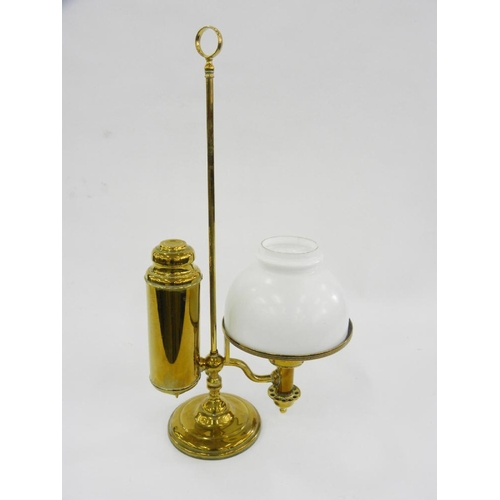 310 - A VICTORIAN BRASS STUDENT'S OIL LAMP, 55CM H