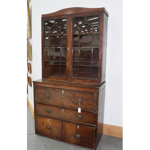 533 - A GEORGE III INLAID MAHOGANY SECRETAIRE BOOKCASE, THE BRASS HANDLES DECORATED WITH THE PRINCE OF WAL... 