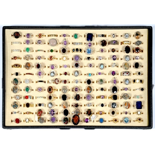 68 - ONE HUNDRED AND THIRTY TWO SILVER AND GOLD PLATED SYNTHETIC SET RINGS