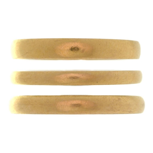 80 - THREE 22CT GOLD WEDDING RINGS, 12G