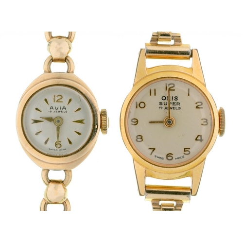 82 - AN AVIA 9CT GOLD LADY'S WRISTWATCH, 12G AND A GOLD PLATED LADY'S WRISTWATCH