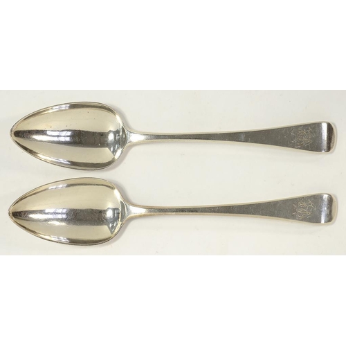 100 - A PAIR OF GEORGE III SILVER TABLESPOONS, OLD ENGLISH PATTERN, LONDON 1805, 5OZS