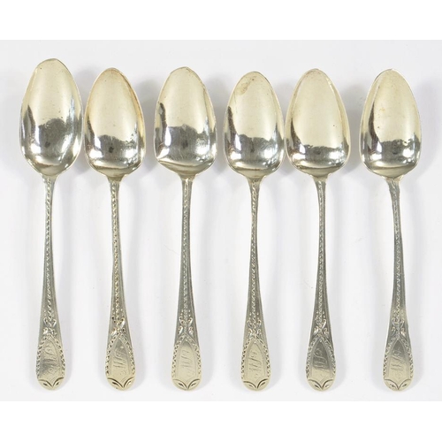 106 - A SET OF SIX GEORGE III BRIGHT CUT SILVER TEASPOONS, LONDON 1793, 2OZS