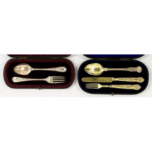 109 - A SILVER GILT THREE PIECE COMPOSED CHRISTENING SET, QUEENS PATTERN, LONDON AND SHEFFIELD 1826, 1827 ... 