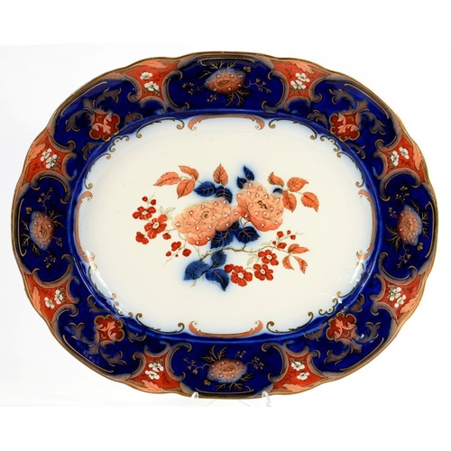 122 - A WEDGWOOD EARTHENWARE CAMELIA PATTERN MEAT DISH, 43CM W, IMPRESSED AND PRINTED MARKS, C1850