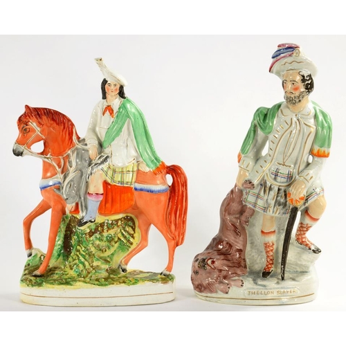 125 - TWO STAFFORDSHIRE FLATBACKS OF THE LION SLAYER AND AN EQUESTRIAN SUBJECT, 40 AND 37CM H, C1860... 