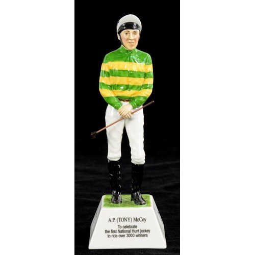 162 - AN R.C.L WORCESTER BONE CHINA FIGURE OF A. P (TONY) MCCOY, 22CM H, PRINTED MARK, PAINTED NO 27... 