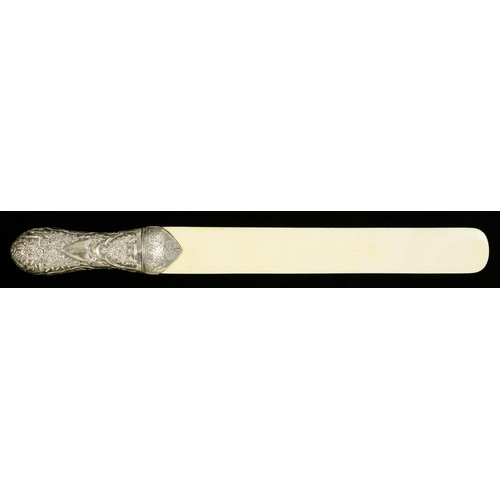 234 - A VICTORIAN SILVER HANDLED IVORY PAPER KNIFE, 43.5CM L, BIRMINGHAM 1887