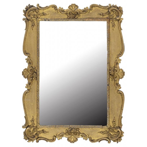 337 - A GILTWOOD AND COMPOSITION MIRROR WITH BEVELLED PLATE, 134CM H OVERALL