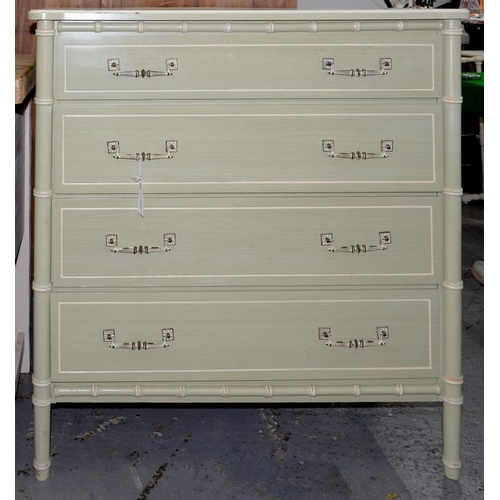 396B - A GREEN PAINTED CHEST OF DRAWERS 102 X 98CM