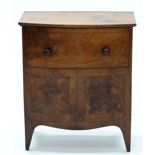 397 - A 19TH C MAHOGANY BOW FRONT COMMODE WITH HINGED TOP, 60CM W