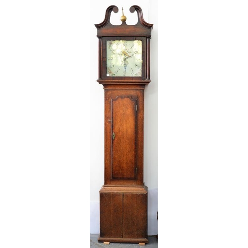 449 - A GEORGE III OAK AND CROSS BANDED 30 HOUR LONG CASE CLOCK, THE DIAL PAINTED WITH BIRDS AND FLOWERS, ... 