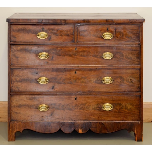 450 - A 19TH C MAHOGANY CHEST OF DRAWERS, WITH BRASS HANDLES, 108CM W