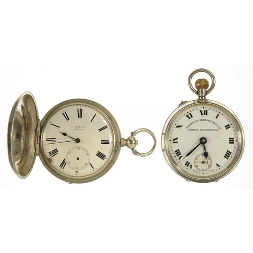 55 - A SILVER KEYLESS LEVER WATCH, THE ENAMEL DIAL INSCRIBED SIMPSONS (BRIGHTON) LTD, QUEENS ROAD BRIGHTO... 