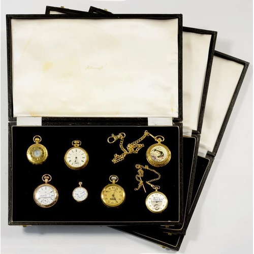 63 - SEVEN VARIOUS GOLD PLATED OR OTHER KEYLESS LEVER WATCHES, EARLY 20TH C AND LATER AND A SET OF THREE ... 