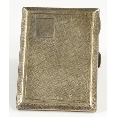 79 - A GEORGE V SILVER CIGARETTE CASE, ENGINE TURNED, 8.5CM W, BIRMINGHAM 1925, 3OZS