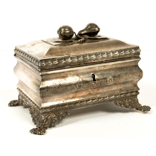 134 - A CONTINENTAL SILVER TEA CADDY, 15 CM W, MAKER'S AND CONTROL MARKS, EARLY 19TH C, 14OZS... 