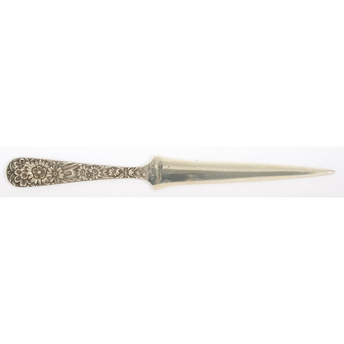 157 - AN AMERICAN SILVER REPOUSE� LETTER OPENER, 15 CM L, BY S KIRK & SONS, 14DWTS