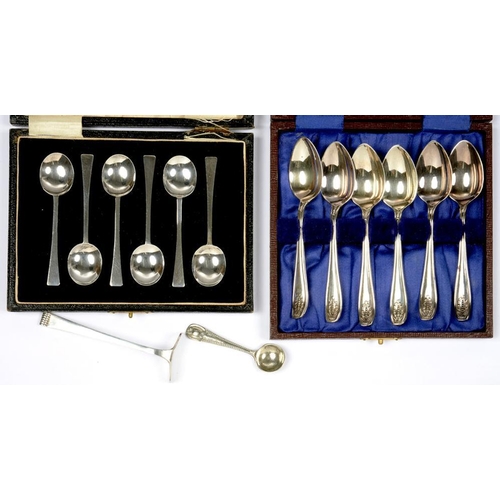 177 - A SET OF SIX GEORGE V SILVER COFFEE SPOONS, SHEFFIELD 1926, CASED, AN EDWARD VIII SILVER PUSHER, SHE... 