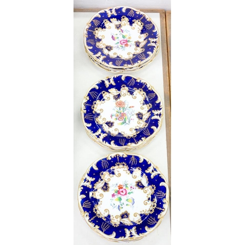 206 - A SET OF TEN ENGLISH BONE CHINA DESSERT PLATES, PRINTED AND PAINTED TO THE CENTRE WITH A GROUP OF FL... 