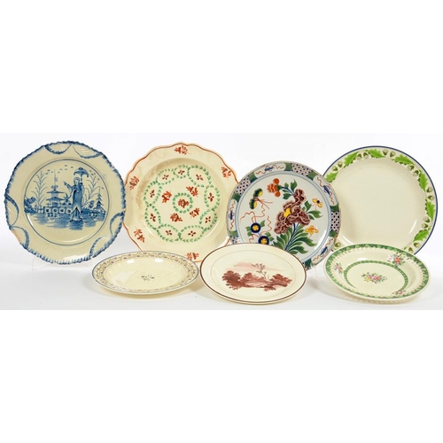 319 - AN EARLY 19TH C WEDGWOOD CREAMWARE PLATE AND SIX OTHERS, SIMILAR 