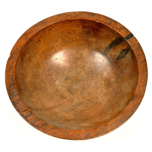 346 - A BRITISH SYCAMORE MIXING BOWL, 38CM D, 19TH C, SHRINKAGE CRACK 