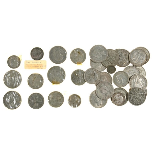 383 - UNITED KINGDOM SILVER COINS, PERIOD 1920-46, PRINCIPALLY HALF CROWNS AND FLORINS AND SEVERAL OTHERS,... 