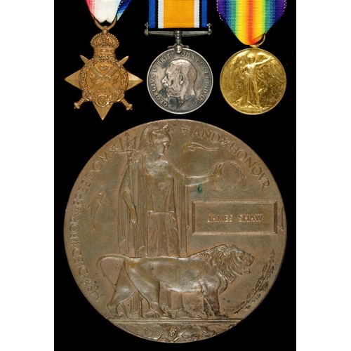 387 - 1914 Star, British War Medal 7947 PTE J SHAW 1/MANCH R 38702 PTE J SHAW MANCH R on pair and Memorial... 