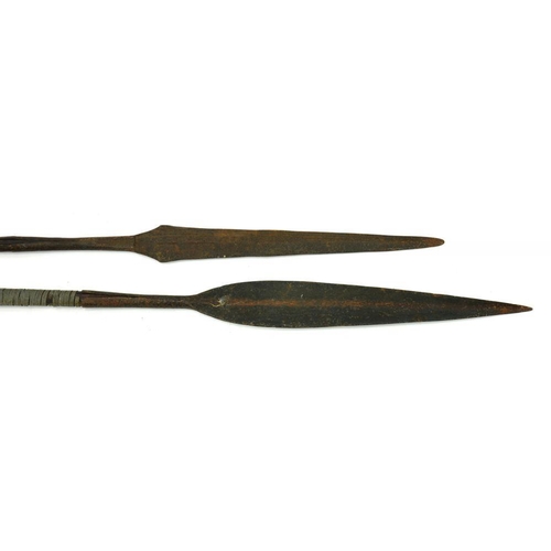 418 - TRIBAL ART. TWO AFRICAN SPEARS, 167 AND 186CM L, CIRCA LATE 19TH / EARLY 20TH C