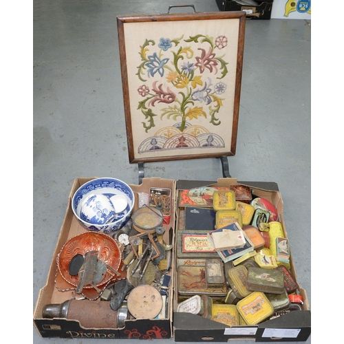 436 - MISCELLANEOUS DAMAGED SILVER ARTICLES, A CARNIVAL GLASS DISH, COLLECTION OF VINTAGE BISCUIT, TOBACCO... 