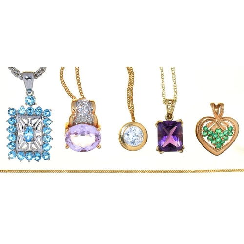 99 - A TOPAZ PENDANT IN 9CT GOLD ON 9CT GOLD CHAIN, AN AMETHYST PENDANT IN GOLD MARKED 9K, ON GOLD CHAIN ... 