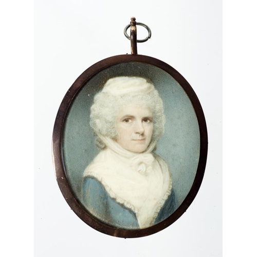 572 - ENGLISH SCHOOL, C1780  A LADY  ivory, oval, 54 x 65mm, giltmetal frame, the back inset with hair on ... 