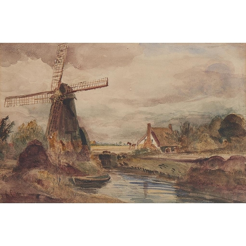 589 - DAVID COX THE YOUNGER, ARWS (1809-1885) A WINDMILL  signed, watercolour, 26 x 40cm