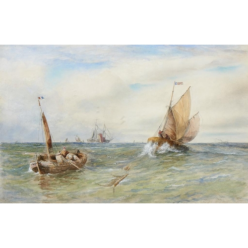 597 - JOHN FRANCIS SALMON (1808-1886) FISHERMEN HAULING IN THEIR NETS signed and dated 1879, watercolour, ... 