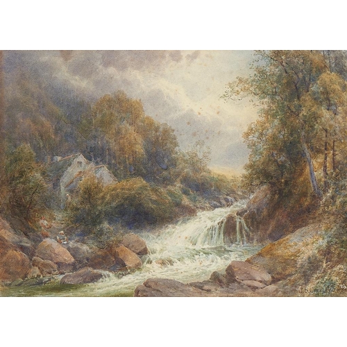 599 - JAMES STEPHEN GRESLEY (1829-1908) A MOUNTAIN STREAM  signed, watercolour, 27.5 x 38cm 