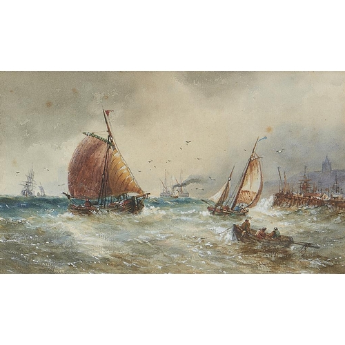 603 - FOLLOWER OF THOMAS BUSH HARDY THE FISHING FLEET; HAULING IN THE NETS  a pair, watercolour, 13 x 22cm... 