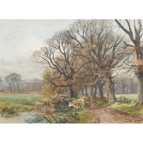 609 - HENRY CHARLES FOX, RBA (1860-1929) A DROVER ON A COUNTRY LANE signed and dated 1925, watercolour, 26... 