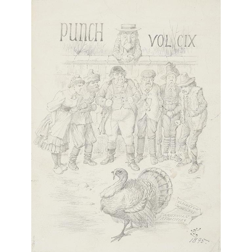 617 - SIR JOHN TENNIEL, RI (1820-1914) DESIGN FOR THE TITLE PAGE OF PUNCH VOL CIX  signed with monogram, d... 